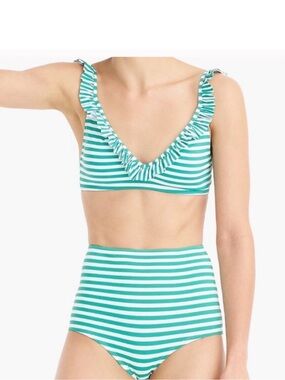 J.Crew stripe ruffle trim bikini set high waist